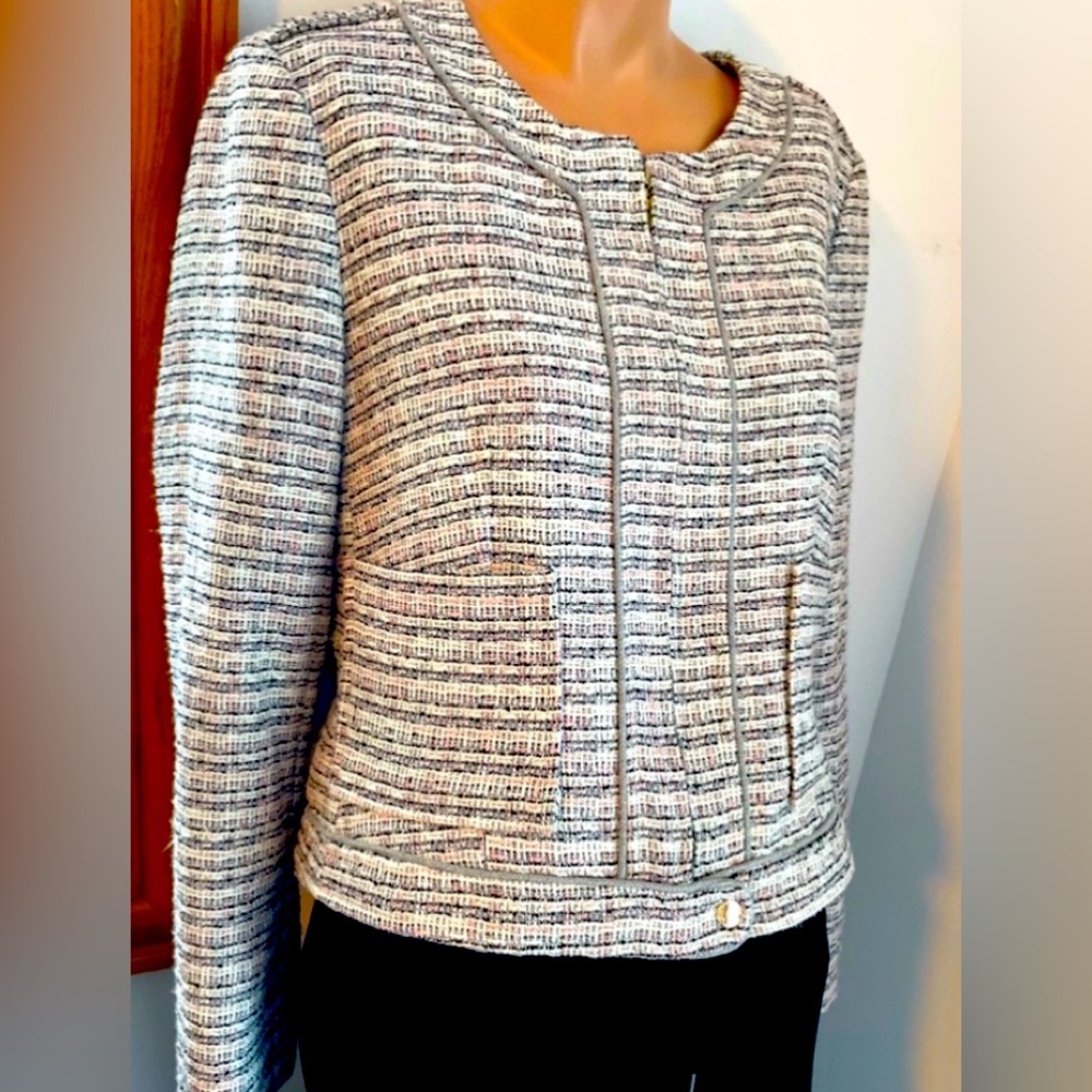 20.5”PTP Tommy H tweed vintage grey white pink blazer cotton blend